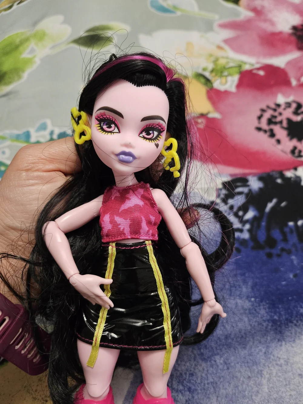 monster high Black & Hot Pink Doll with Neon Yellow Accents